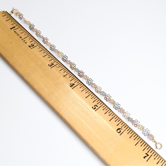 14K Yellow Rose White Gold Flower Link Fancy Bracelet 1.90g - New - Picture 7 of 7